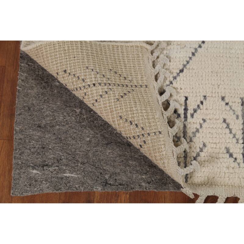 Ivory Moroccan Area Rug Handmade Wool Carpet - 5'11"x 9'4"