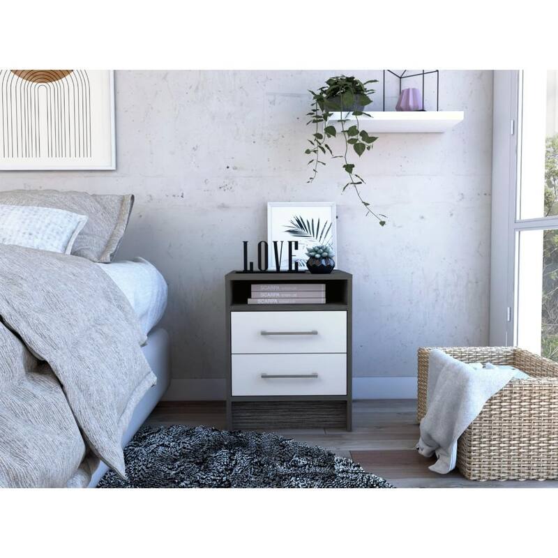 Modern Light Gray Bedside Table, 19.9"H with Two Drawers and Display Shelf - Multicolor