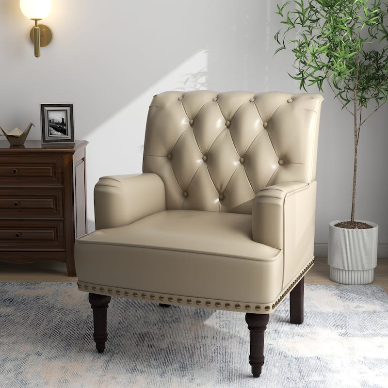 Tufted Vegan Leather Accent Chairs Armchairs with Nailhead Trim