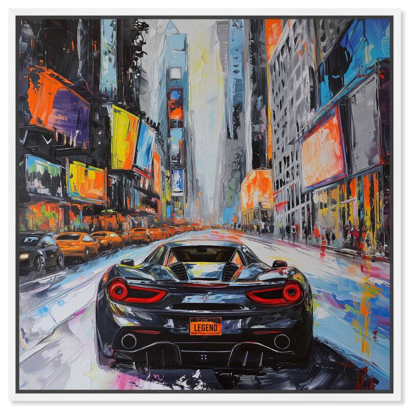 Notoriart Blast The Speakers Framed Car 1 Piece Canvas Wall Art - 25 x 25 - White
