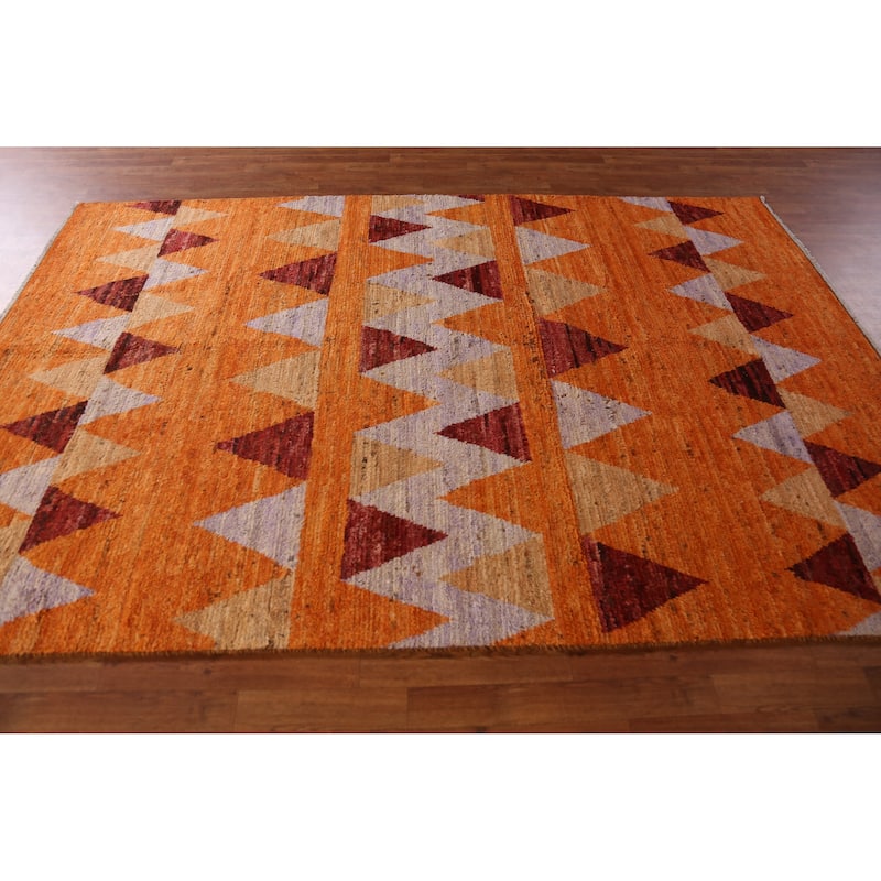 Tribal Orange Geometric Moroccan Area Rug Handmade Wool Carpet - 6'5" x 9'8"