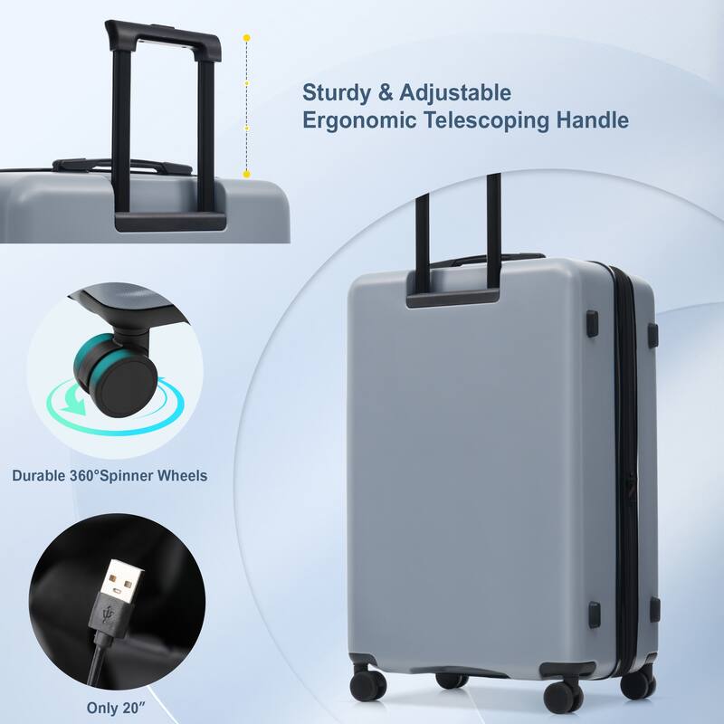 Luggage Sets 5 Piece with Front Opening, Hardside Expandable Carry On Suitcase Set with Double Spinner Wheel with USB Port