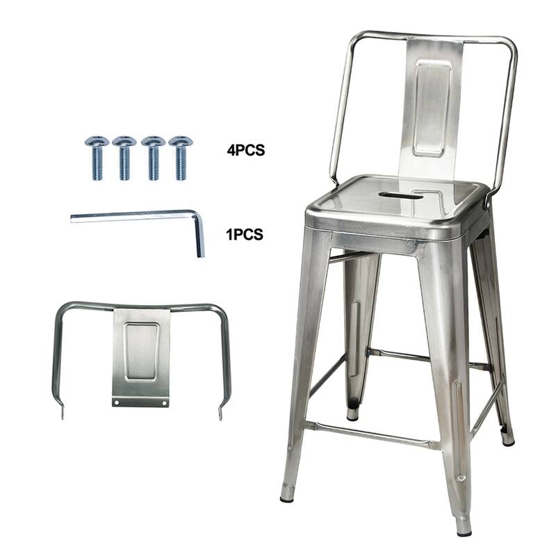24" Counter-Height High Back Metal Bar Stool-Set of 2