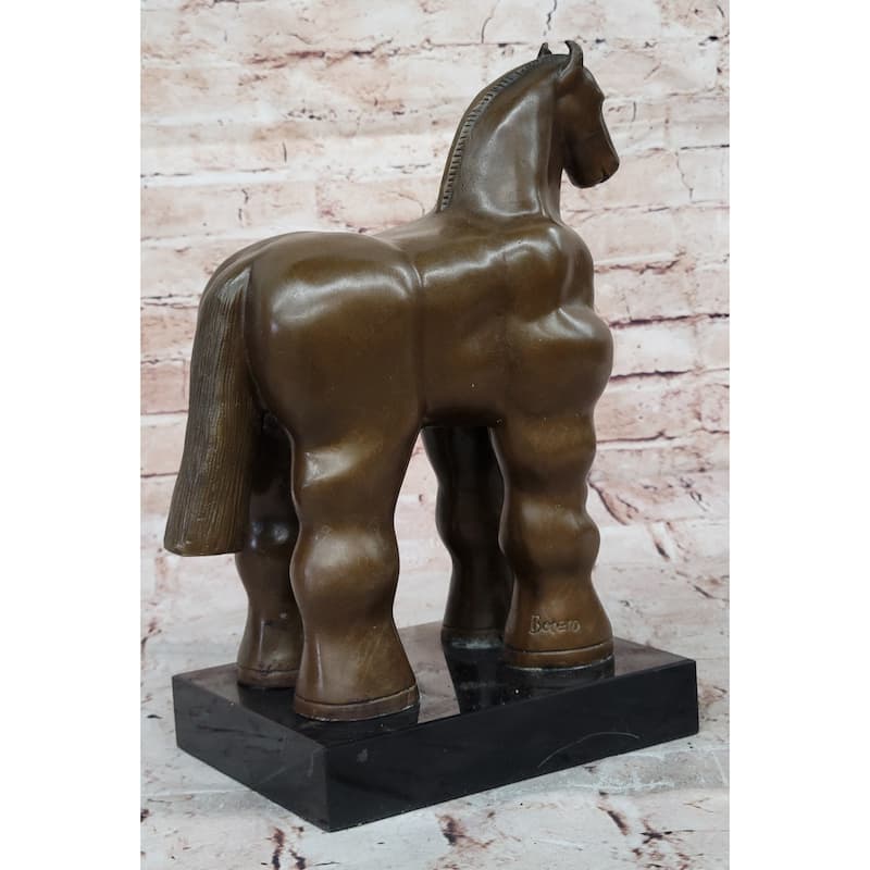 Fernando Botero Trojan Horse Abstract Bronze Statue Sculpture On Marble Base