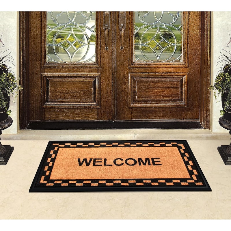 A1HC Rubber and Coir Welcome Heavy Duty Non-Slip Durable Doormat 24"X48", Black/Beige