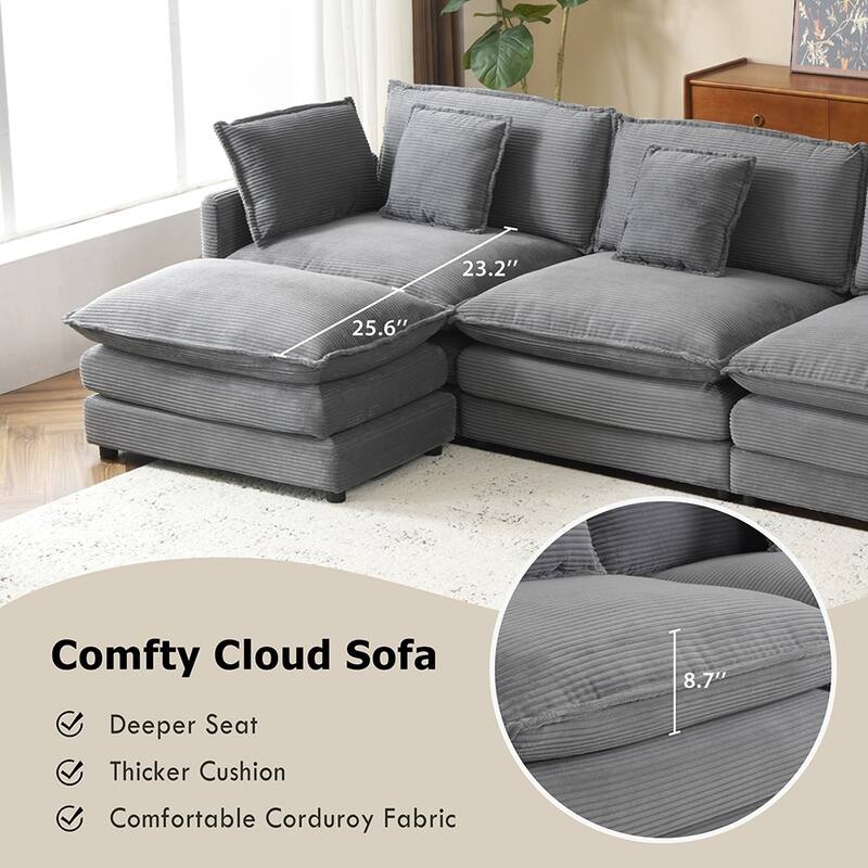 149.6" Corduroy Modular Sofa, L-Shape Sectional with Storage Pockets