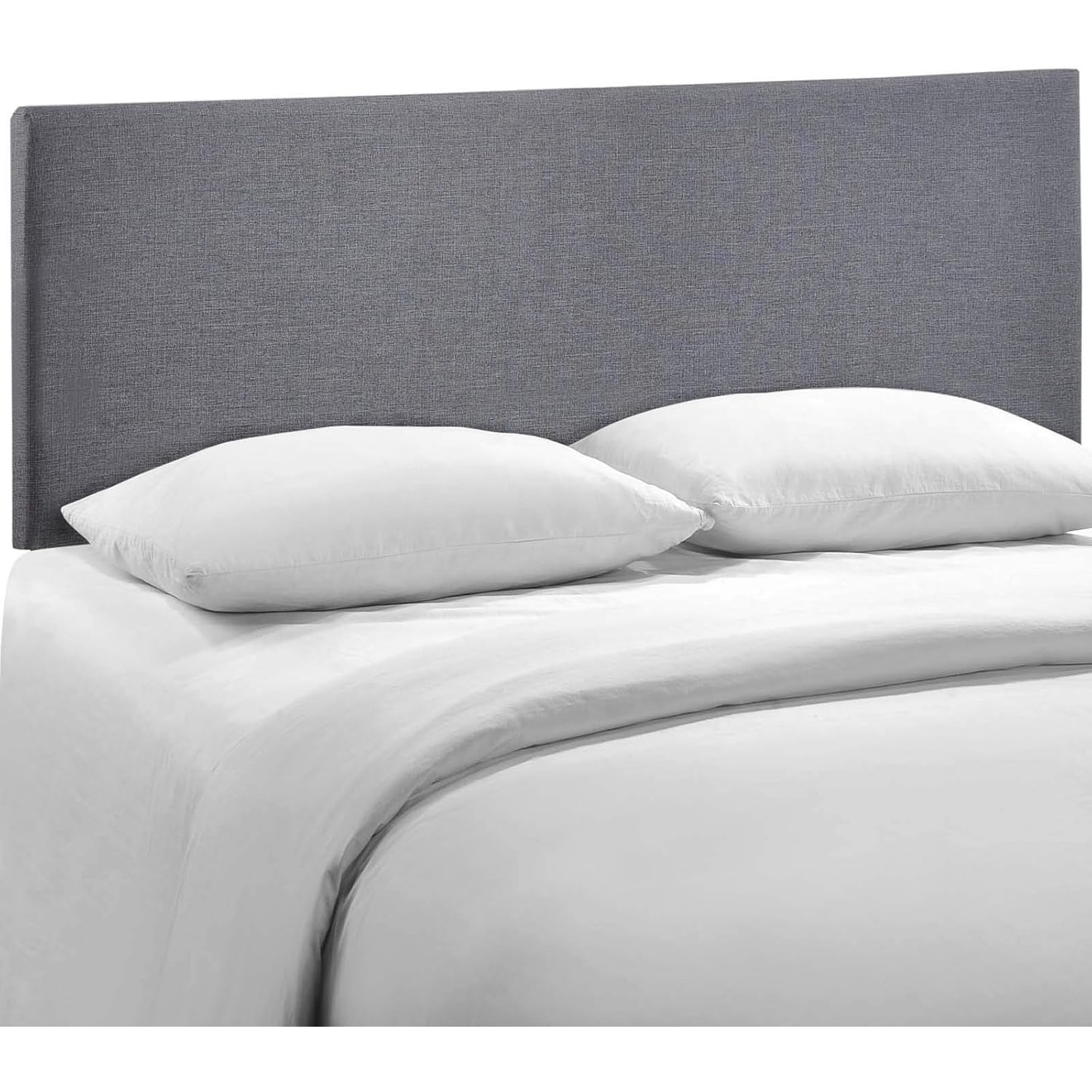 Linen Fabric Upholstered Queen Headboard with Adjustable Height in Smoke
