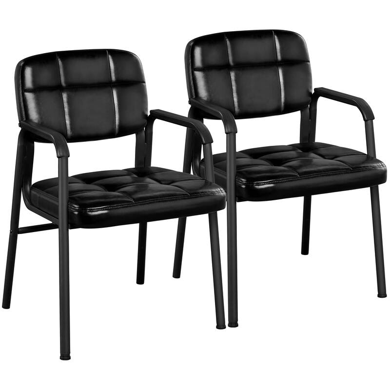 Yaheetech 2pcs Upholstered Leather Chairs with Armrest & Metal Frame - Black