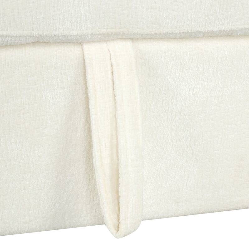 120.5" Chenille L-Shaped Convertible Sofa Bed with Pull-Out Bed, Storage Ottoman & Cup Holders
