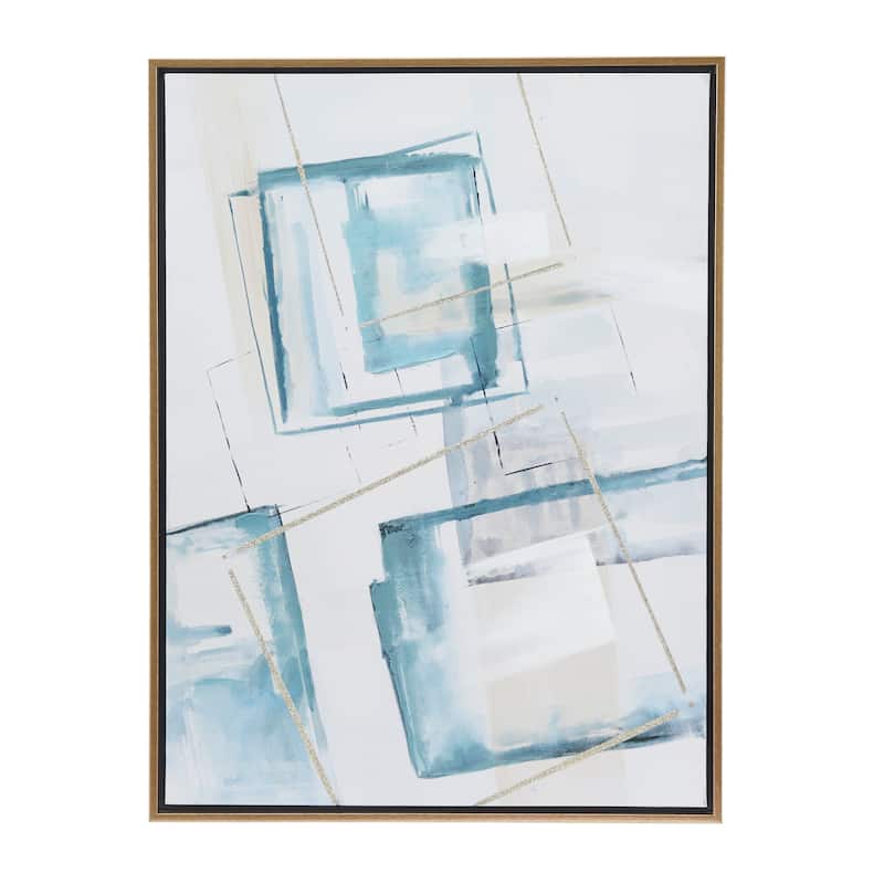 Canvas Geometric Framed Wall Art with Gold Frame - White - CosmoLiving by Cosmopolitan