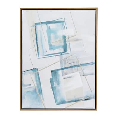 Canvas Geometric Framed Wall Art with Gold Frame - White - CosmoLiving by Cosmopolitan