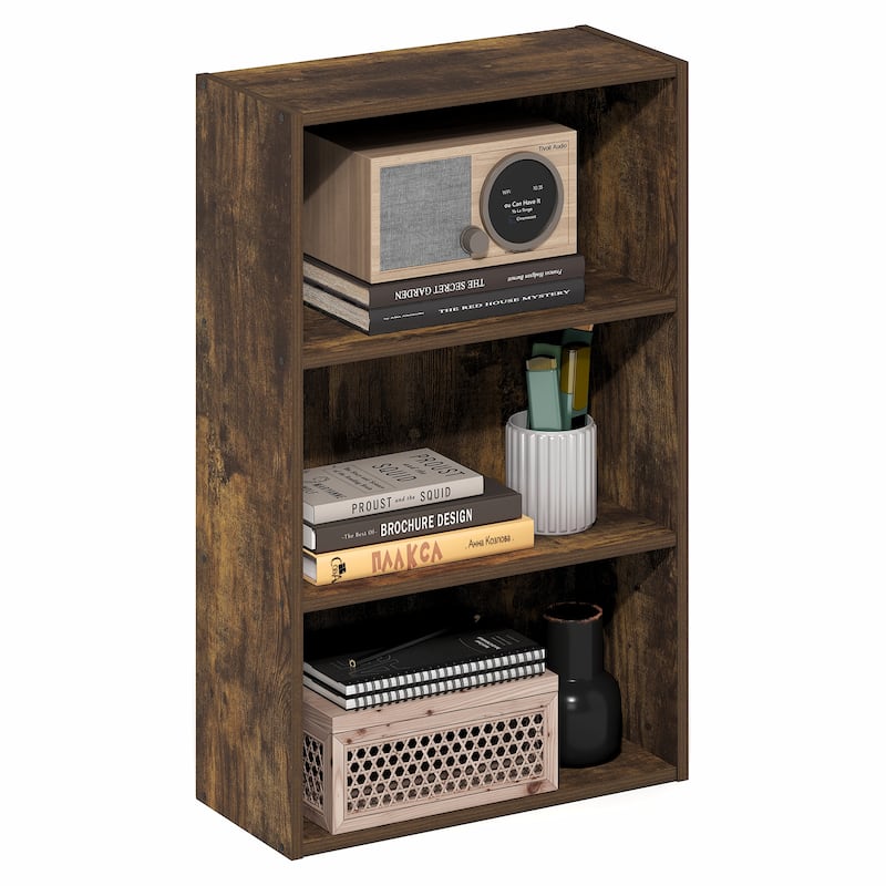 Furinno Basic 3-Tier Open Shelf Bookcase, Bookshelf, Storage Organizer, 7 x 17 x 26 - Amber Pine