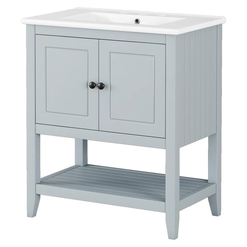 Bathroom Vanity with Sink, Bathroom Storage Cabinet with 2 Soft Closing Doors and Door Shelf, Bathroom Cabinet with Open Shelf