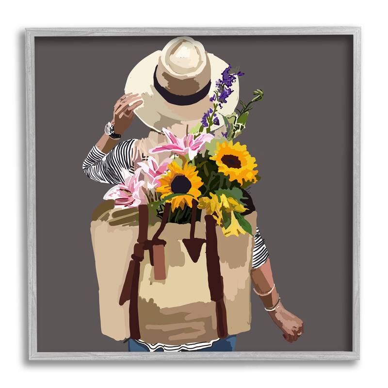 Stupell Varied Flower Arrangement Blossoms Backpack Bouquet Framed Wall Art, Design by Amelia Noyes - 12 x 12 - Grey