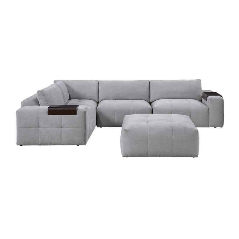 Mackay 143" Textured 5-Piece Modular Sectional Sofa with Ottoman
