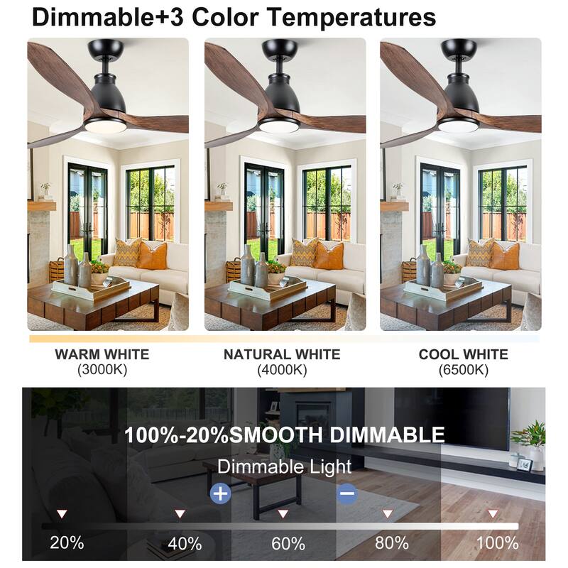YUHAO 56 inch 6 Speed Quiet DC Motor Indoor Matte White Ceiling Fans with Lights and Remote Control