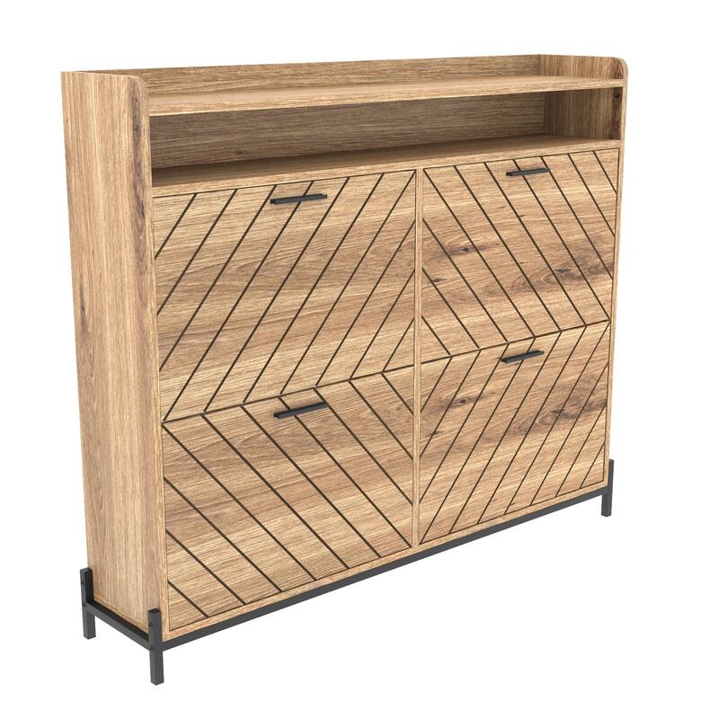 Freestanding Shoe Cabinet with 4 Flip Drawers, Hidden Narrow Shoe Rack with Open Storage, Shoe Storage Cabinet for Entryway