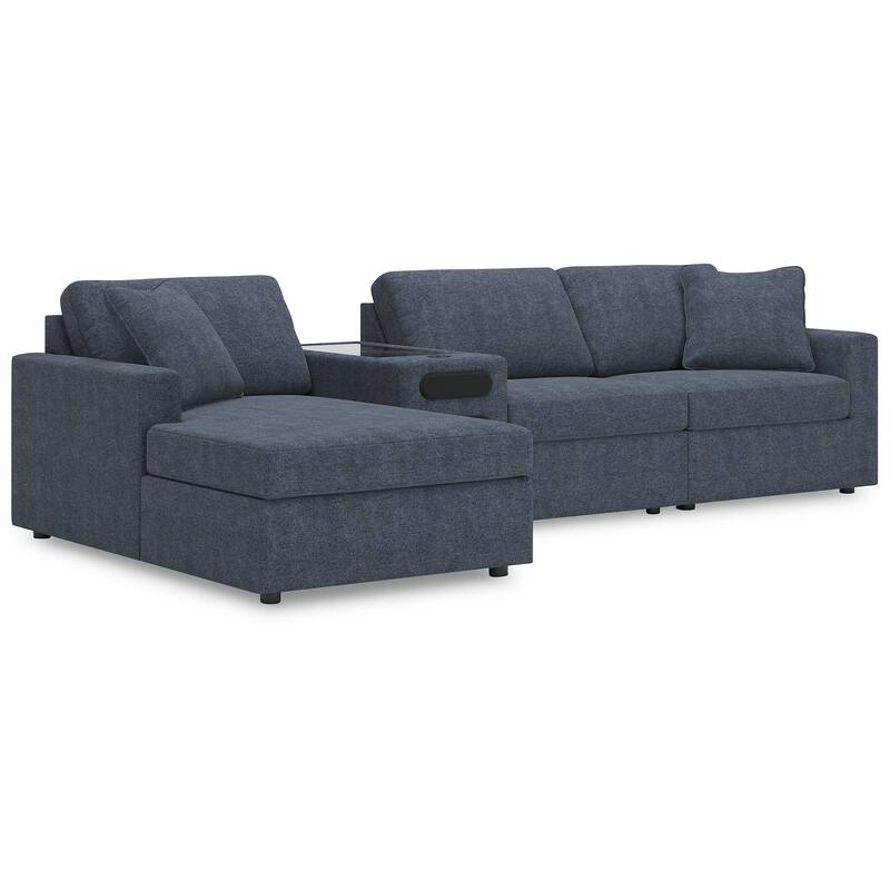 Signature Design by Ashley Modmax 4-Piece Sectional with Chaise and Audio Console - 126"W x 68"D x 36"H - Blue - Left Facing