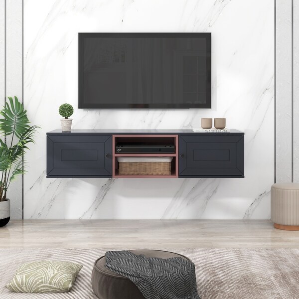 Floating TV Stand Wall Mounted TV Shelf w Storage 3 Levels Adjustable Shelves Magnetic Cabinet Door for TVs up to 65 inch Bed Bath Beyond 39065723