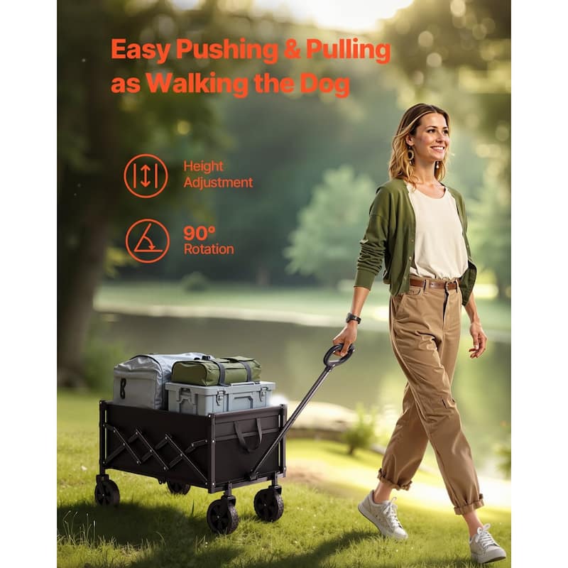 Black Steel Folding Wagon Cart with 300D Oxford Cloth, 225 lbs Capacity and PVC Wheels - 25.98 in x 17.72 in x 18.11 in