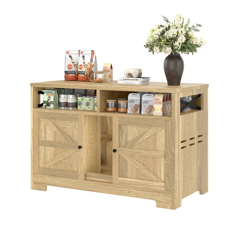 Cat Litter Box Enclosure for 2 Cats, Double Hidden Litter Box Furniture Cat Washroom, Farmhouse Indoor Cat House End Table