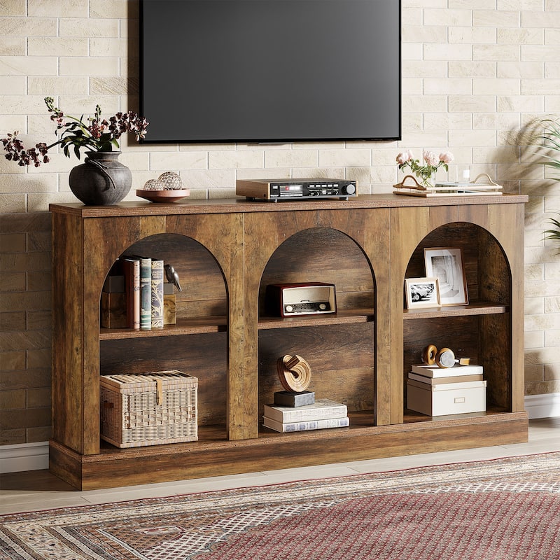 Farmhouse TV Stand for TVs Up to 65 Inches, Farmhouse Entertainment Center with Storage - Brown