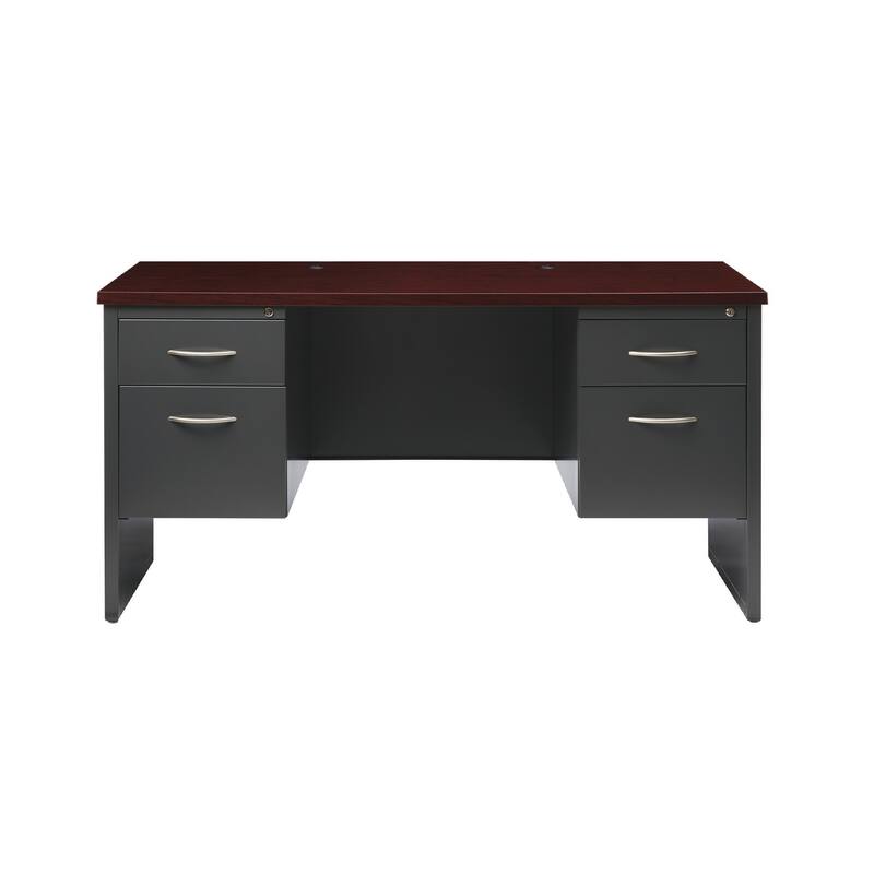 Hirsh 24D x 60W Double Pedestal Office Desk Credenza, Charcoal / Mahogany