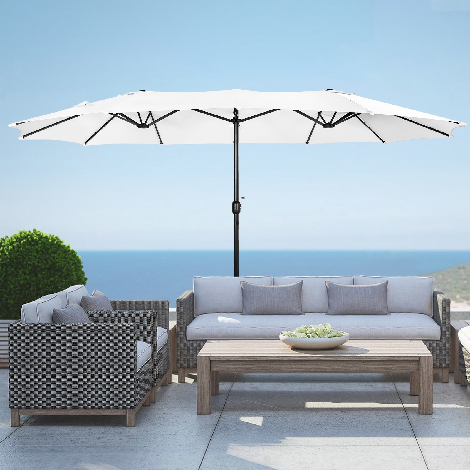 15 twin patio umbrella AreShark 15FT Outdoor with Crank, Large Rectangular Market Umbrella, Double-Sided Outdoor Umbrellas with Cross Base & Sandbag for Porch, Lawn, Pool, Backyard, Navy : Patio, Lawn & Garden The vented top design increases airflow and enhance wind resistant Costway 15' Market Outdoor Umbrella