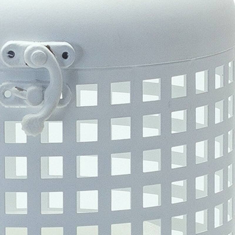 14" White Iron Lattice Floor Lantern Candle Holder - One Size