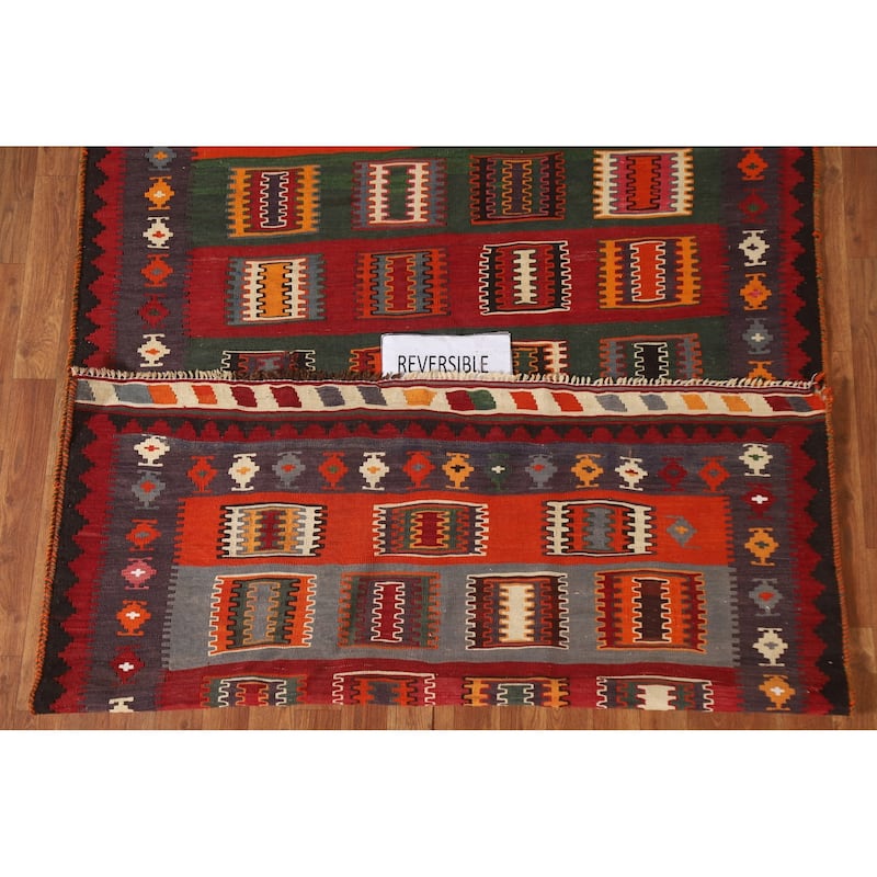 Masterpiece Flatweave Vegetable Dye Kilim Qashqai Persian Vintage Rug - 4'10"x 9'11"
