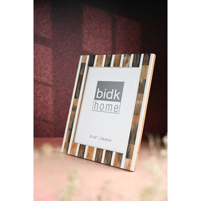 Block Horn Striped Picture Frame - for 8" x 10" Photo - White and Brown - 8-inchx10-inch