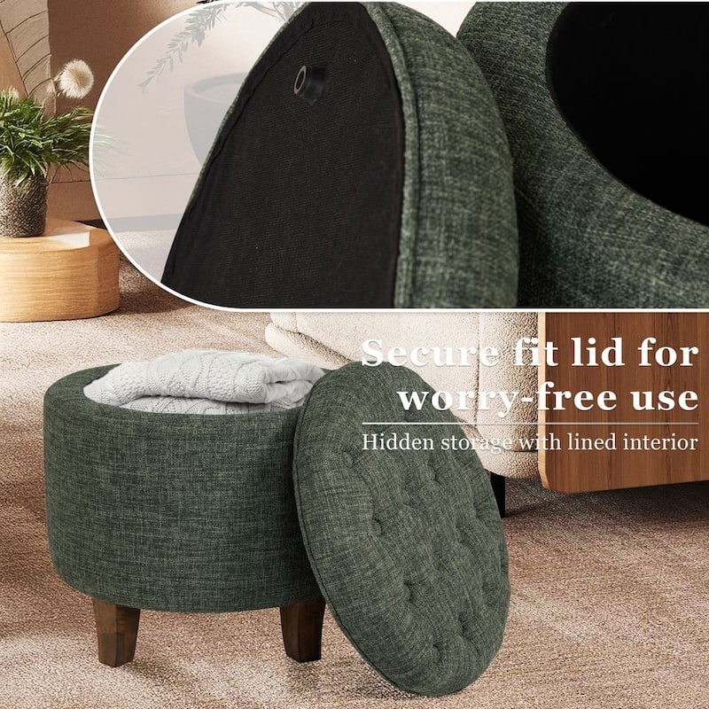 Carson Carrington Hare Button-tufted Round Storage Ottoman
