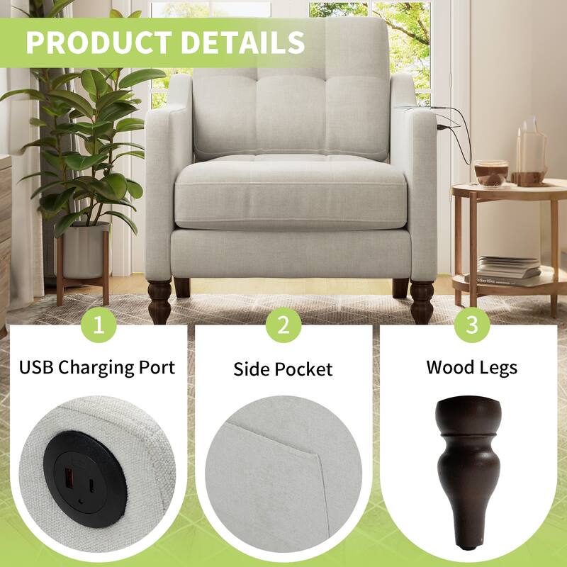 Beige Office Chair Side Chair with USB Charging Port, Simple Dressing Chair Club Chair Arm Chair Padded Chair