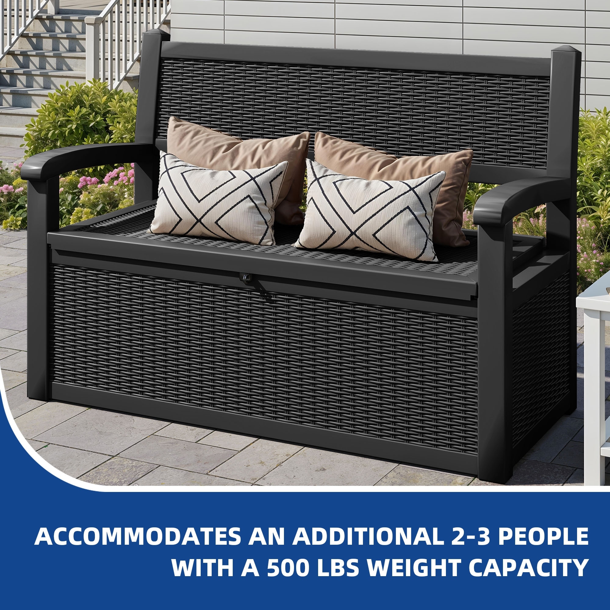 70 Gallon Storage Bench Deck Box for Patio Cushions, Garden Tools