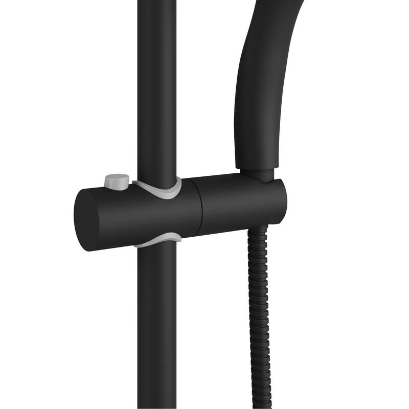 Kauai III 8-in Rain Showerhead Shower System with Slide Bar and Integrated Soap Dish Matte Black