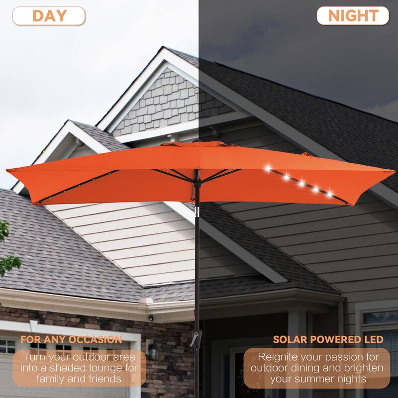 6.5*10ft Rectangular Patio Market Umbrella with LED Lights,Crank & Tilt