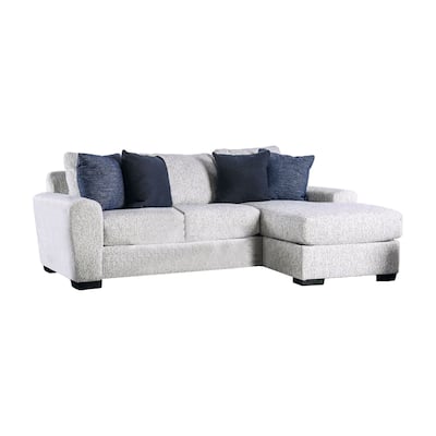 East Sectional Sofa, Reversible Chaise, 4 Pillows, Cream White Chenille