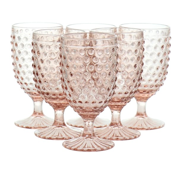 slide 2 of 6, Martha Stewart 6Pc 14.2oz Glass Hobnail Goblet Drinkware Set Pink - 3.5x3.5x6.75
