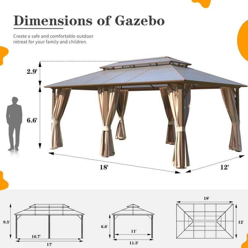 Outdoor Premium Wood Gazebo with Double Hardtop Roof | Durable & Elegant Outdoor Pergola for Backyard, Patio & Garden