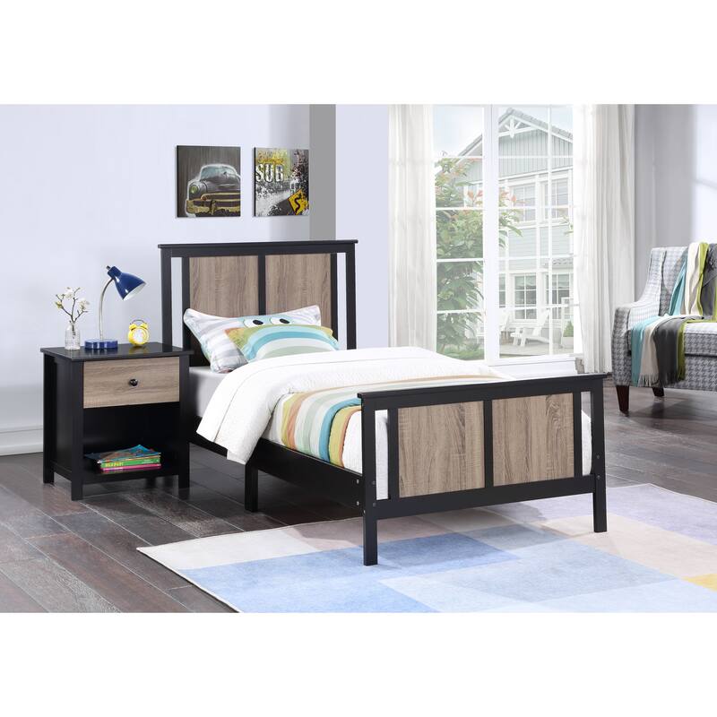 Olive & Opie Connelly Reversible Panel Twin Bed - Black/Vintage Walnut