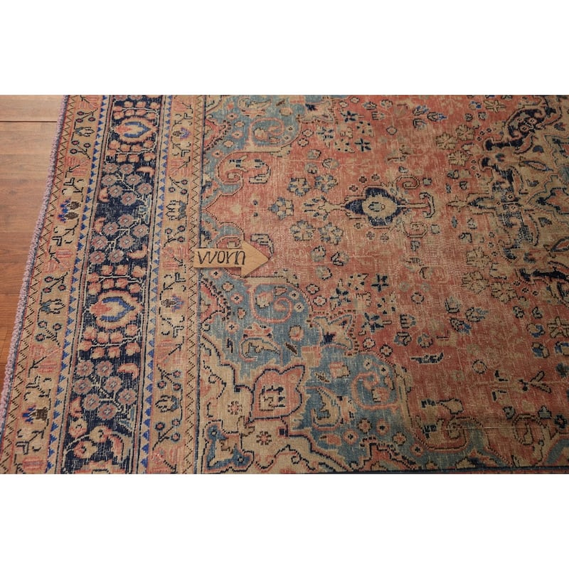 Medallion Pink Mashad Persian Vintage Area Rug Handmade Wool Carpet - 6'5" x 9'4"