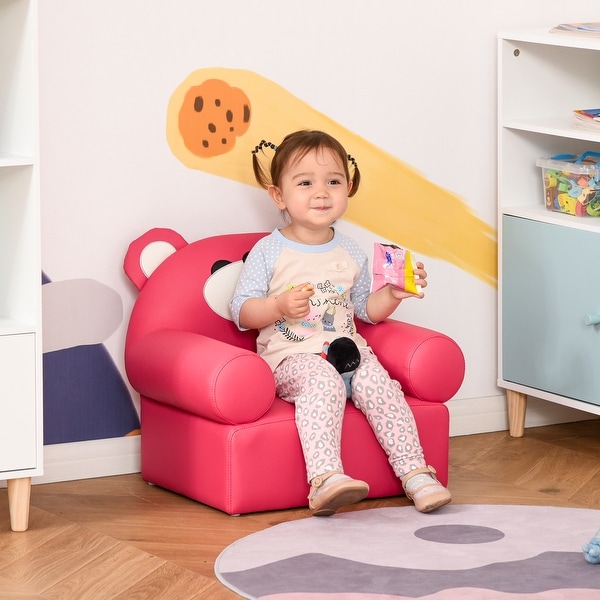 Qaba Kids Sofa with Bear Design and Ergonomic Backrest, Adds Dreamlike Atmosphere to any Daycare, Preschool, Kids Room, Rose Red. Opens flyout.