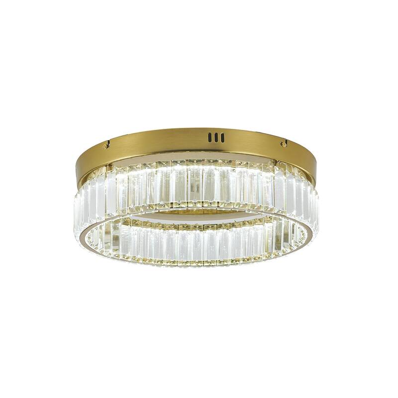 1-Light Brass Dimmable LED Flush Mount With Clear Crystals