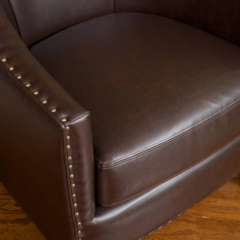 Roomfitters Faux Leather Club Chair with Nailhead Trim, Comfortable Cushioned Accent Armchair for Living Room Seating
