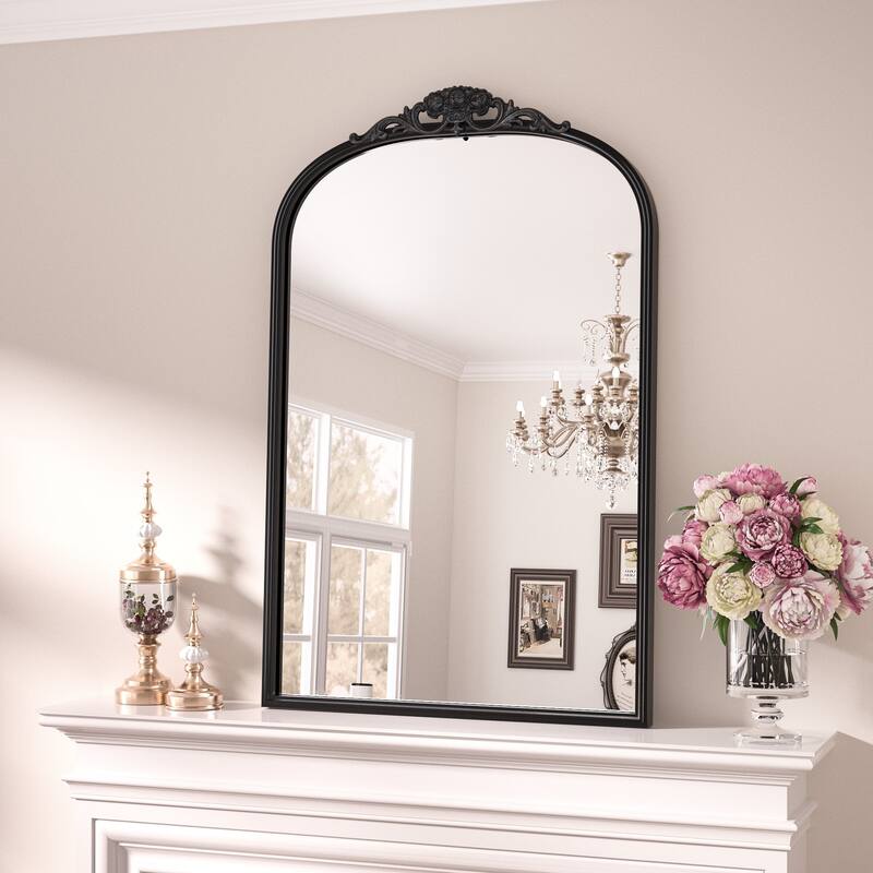 Keonjinn Art Decorative Accent Arched Wall Mirrors, Relief Frame, Antique Black/Gold - 24''x36'' - Antique Black