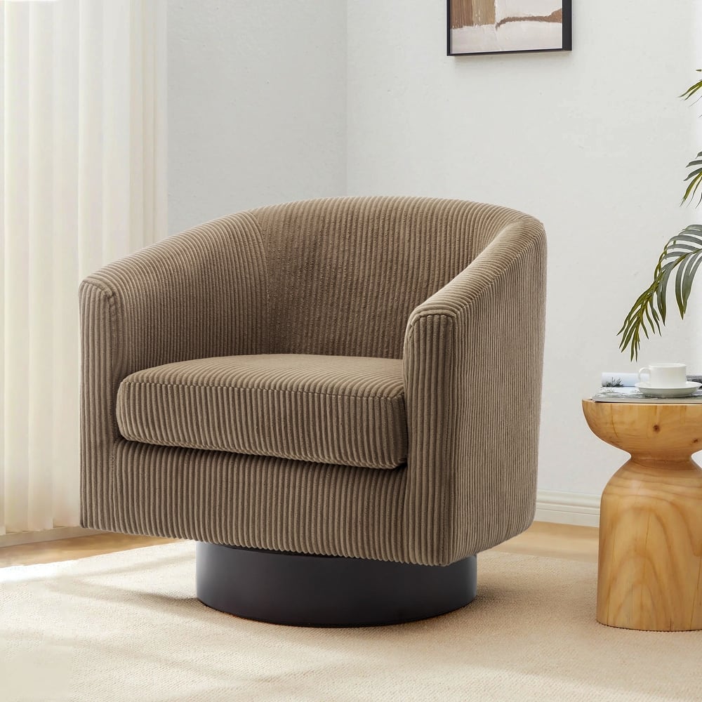 Corduroy Upholstered Swivel Barrel Chair