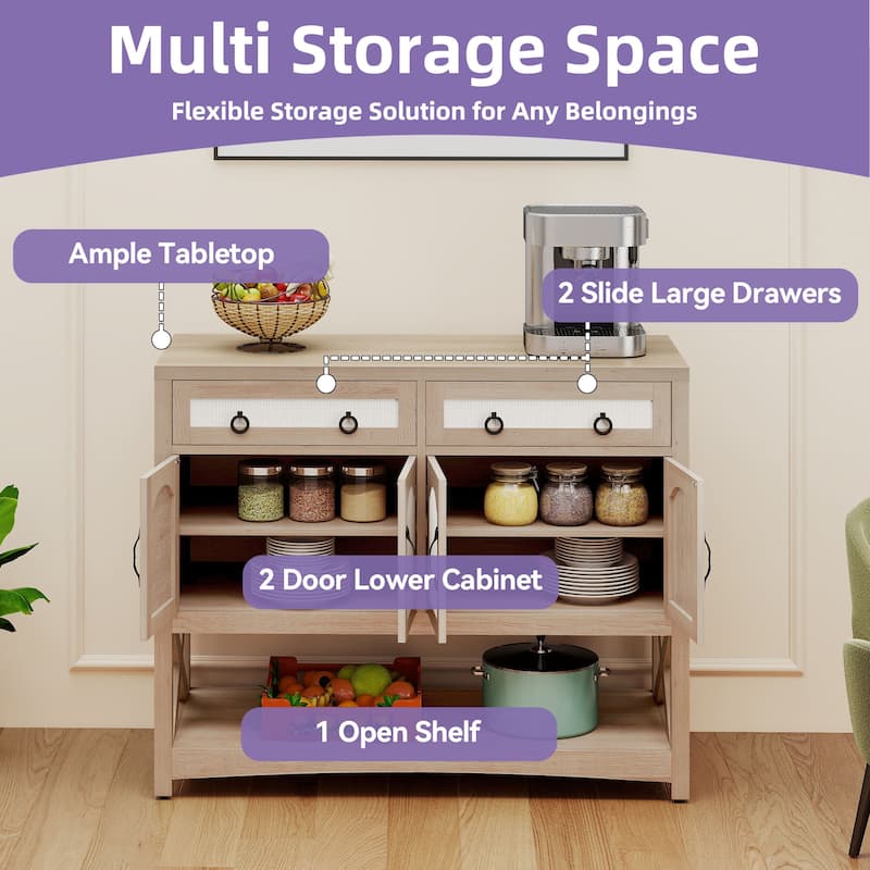 Farmhouse Sideboard Cabinet with 2 Drawers and Ample Storage for Kitchen or Dining Room Organization
