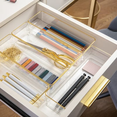Martha Stewart Set of 6 Plastic Stacking Desk Drawer Organizers - 12 x 3