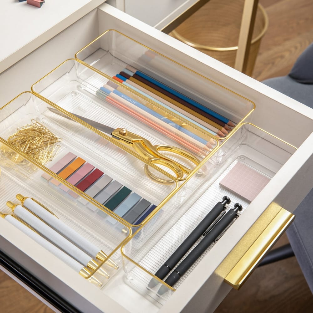 Martha Stewart Set of 6 Plastic Stacking Desk Drawer Organizers - 12 x 3