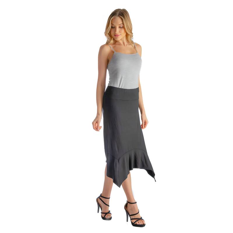 24seven Comfort Apparel Solid Color Knee Length Elastic Waist Handkerchief Skirt